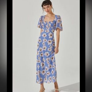 Astr The Label Maxi Dress Women’s Medium Floral Flutter Sleeve Tie Back R